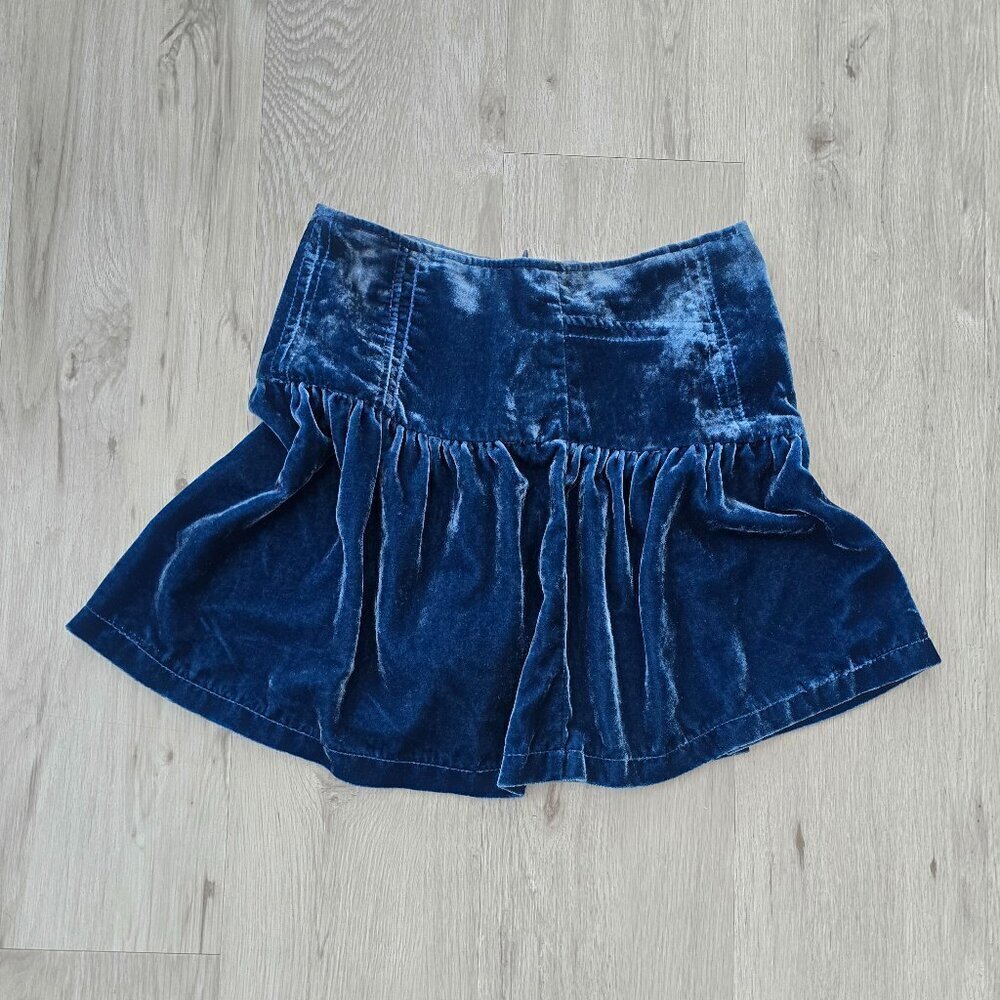 Free People | navy blue crushed velvet boho ruffled mini skirt  | WMS 2